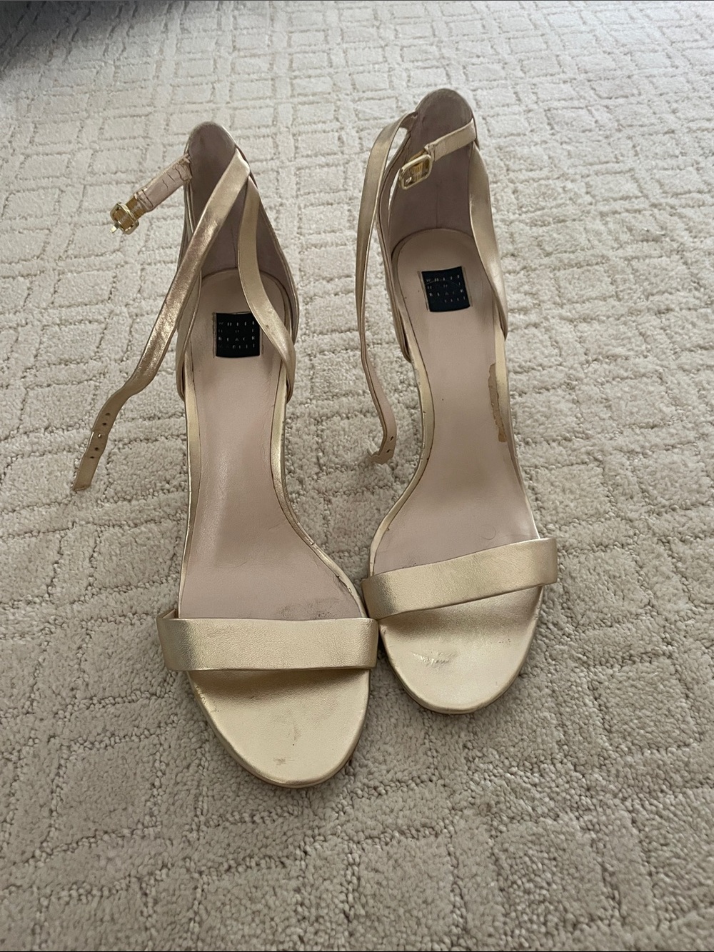 White House Black Market Metallic Gold Ankle-Strap Heels